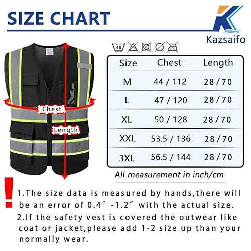 Reflective Safety Vest for Men Women with 5 Pockets and Zipper Front Mesh High Visibility Vest Hi Vis Work Vest,Meets ANSI/ISEA Standards(KZ177-Black-L)