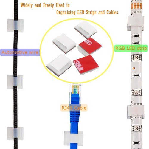 FSJEE 100Pack Mounting Fixing Clips with Screw, and 50Pack Self-Adhesive LED Strip Brackets Holder for 10mm Width LED Strip Light