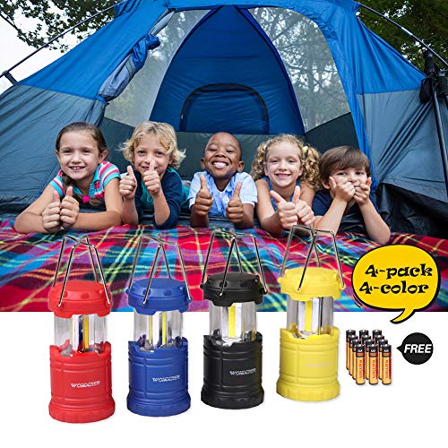 LED Lantern Mini 4 Pack, Camping Lanterns with 12 AAA Battery Operated/Portable & Collapsible, LED Camping Lantern for Kids/Hurricane/Camping/Emergency/Power Outage