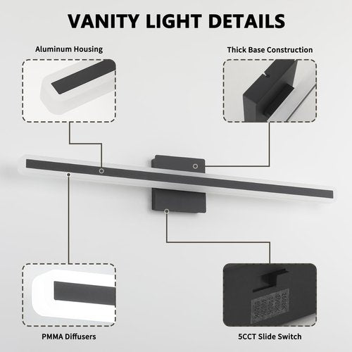 JUSHENG Black Vanity Lights for Bathroom, 5CCT Dimmable Bathroom Lights Over Mirror, Modern LED Vanity Light Fixtures Over Mirror 32'' Inch 24W