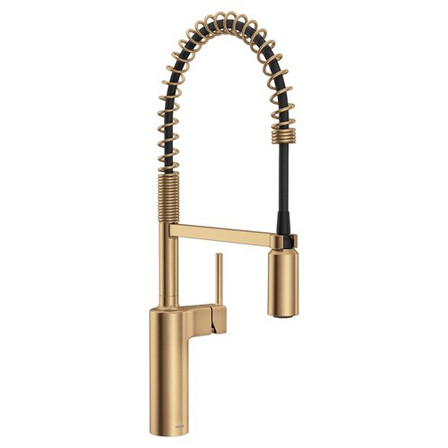 Moen Inara Bronzed Gold One-Handle Pre-Rinse Spring Pulldown Kitchen Faucet with Power Boost, 87863BZG