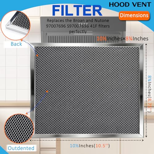 KeyTeam 2-Pack Stainless Steel Frame Range Hood Grease Filters 8.75 x 10.5 x 0.4 in, Aluminum Mesh with Activated Carbon