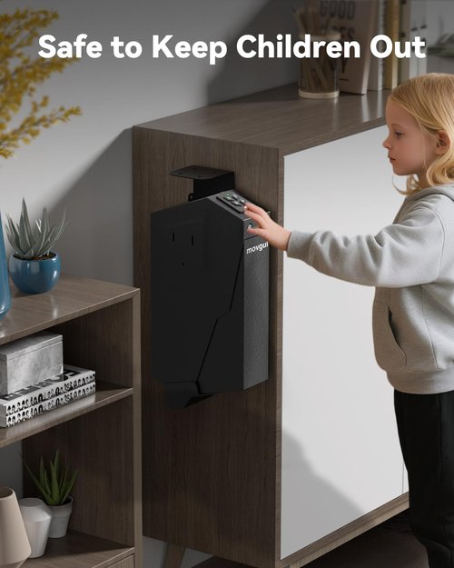 movgul Gun Safe, Biometric Drop Down Bedside Gun Safe Quick Access Handgun Safe Mount Pistol Safe for Desk, Car, Nightstand