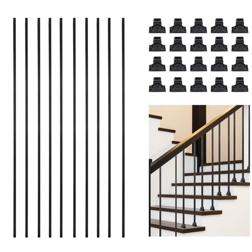 AAQQ Decor 10 Pack Iron Balusters for Staircase Interior Square Hollow Stair Spindles 1/2" Iron Straight Balusters with 20 Swivel Shoes(A01-10)