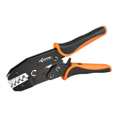 KF CPTEC Ratcheting Crimping Tool for Open Barrel Non-Insulated Terminals, Compatible with Deutsch, Molex, TE, AMP, JST Connectors – Wire Crimper for AWG 10-22 (0.5–6.0mm²), Adjustable Crimping Force