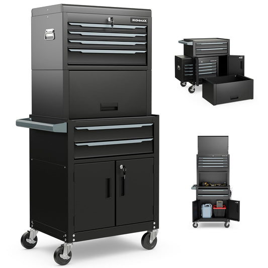 Goplus Tool Chest, 6 Drawers 3-in-1 Extra Large Tool Storage Cabinet with 4” Universal Lockable Wheels, Auto Lock, Protective Liner, Heavy Duty Rolling Tool Box for Garage, Workshop