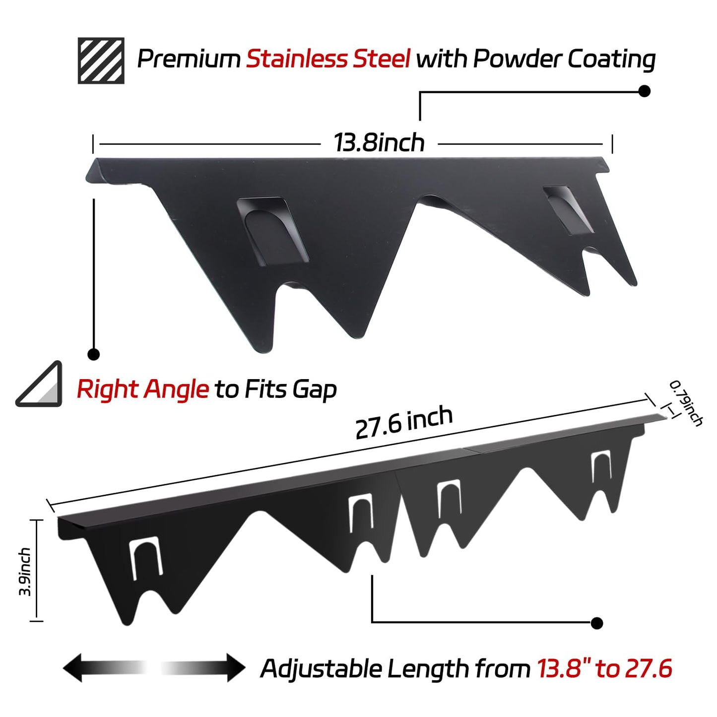 Stainless Steel Stove Gap Covers (2 Pack), Stove Gap Filler, Stove Counter Gap Guards for Kitchen, Range Trim Kit, Easy Clean with Heat Resistant, Adjustable Length 13.8” to 27.6”, Width 0.79"