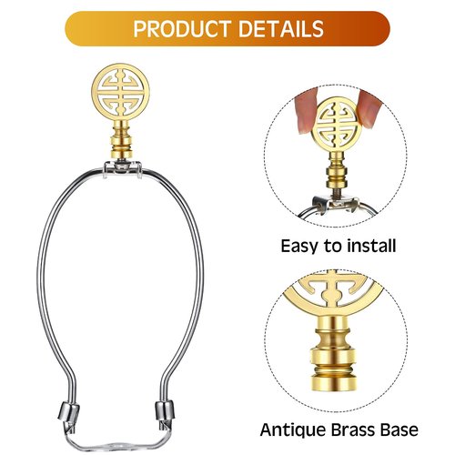 Honoson 2 Pieces Lamp Finials for Asian Oriental Brass Lamp Finials Shade Decorative Happiness Symbol for Table Home Room(Aeneous)