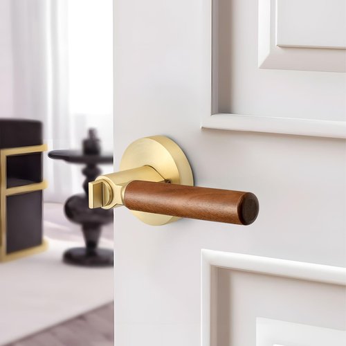 Evionlin 5 Pack Gold Keyless Zinc Alloy Wooden Door handlesleft or Right Hand Door Handles, Used for Bedroom or Bathroom Door Locks