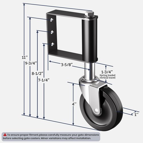 Ronlap Gate Wheels for Wooden Gate, Gate Caster Wheel Spring Loaded for Metal Tube Swing Gate Fence Gate Wheel for Gates Heavy Duty Outdoor Farm Vinyl Wood Gate Rollers, 220 Lbs, 4 Inches, Black
