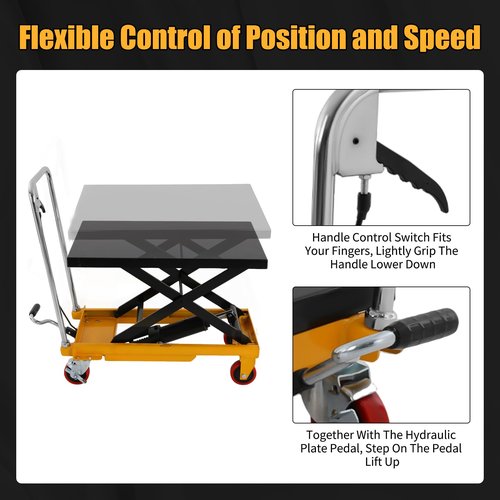 Hydraulic Lift Table Cart, 500lbs Capacity Scissor Lift Table with 4 Wheels, Manual Hydraulic Scissor Cart for Material Handling and Transportation, Adjustable Height