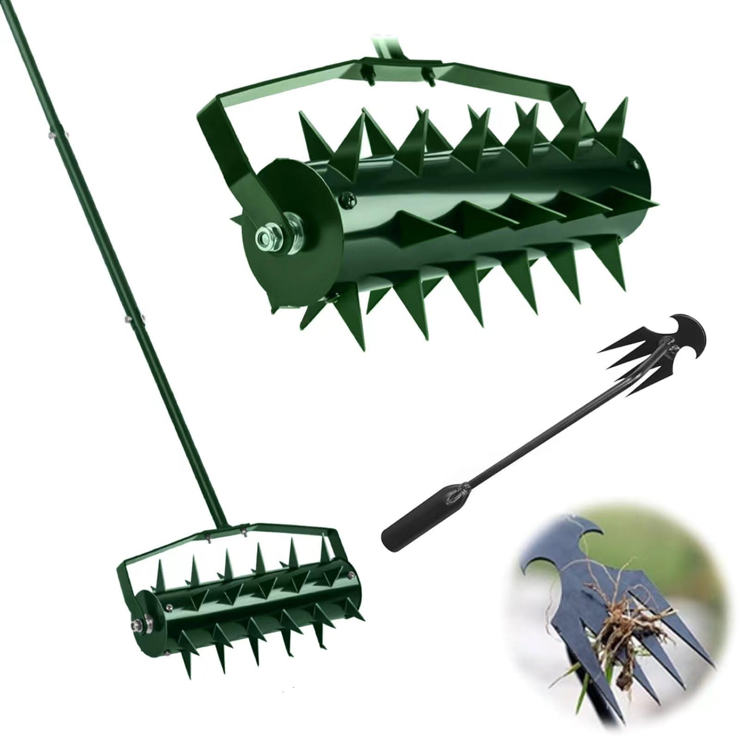 Maigandamai Gardening Lawn Aerator Tool, Rolling Lawn Aerator with 49 Inches Handle, Upgraded Heavy Duty Aerator Lawn Soil Penetrator Spikes