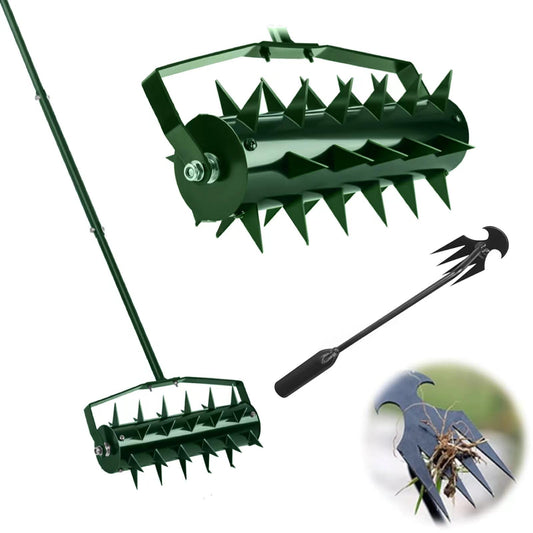 Maigandamai Gardening Lawn Aerator Tool, Rolling Lawn Aerator with 49 Inches Handle, Upgraded Heavy Duty Aerator Lawn Soil Penetrator Spikes