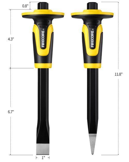 Rock Chisel Set, Firecore 3PCS Masonry Chisel with Hand Guard, Heavy Duty Point Flat Cold Chisel for Concrete Stone Brick Rock Tile Mortar Breaking Demolishing Carving Splitting Cutting Mason Tools