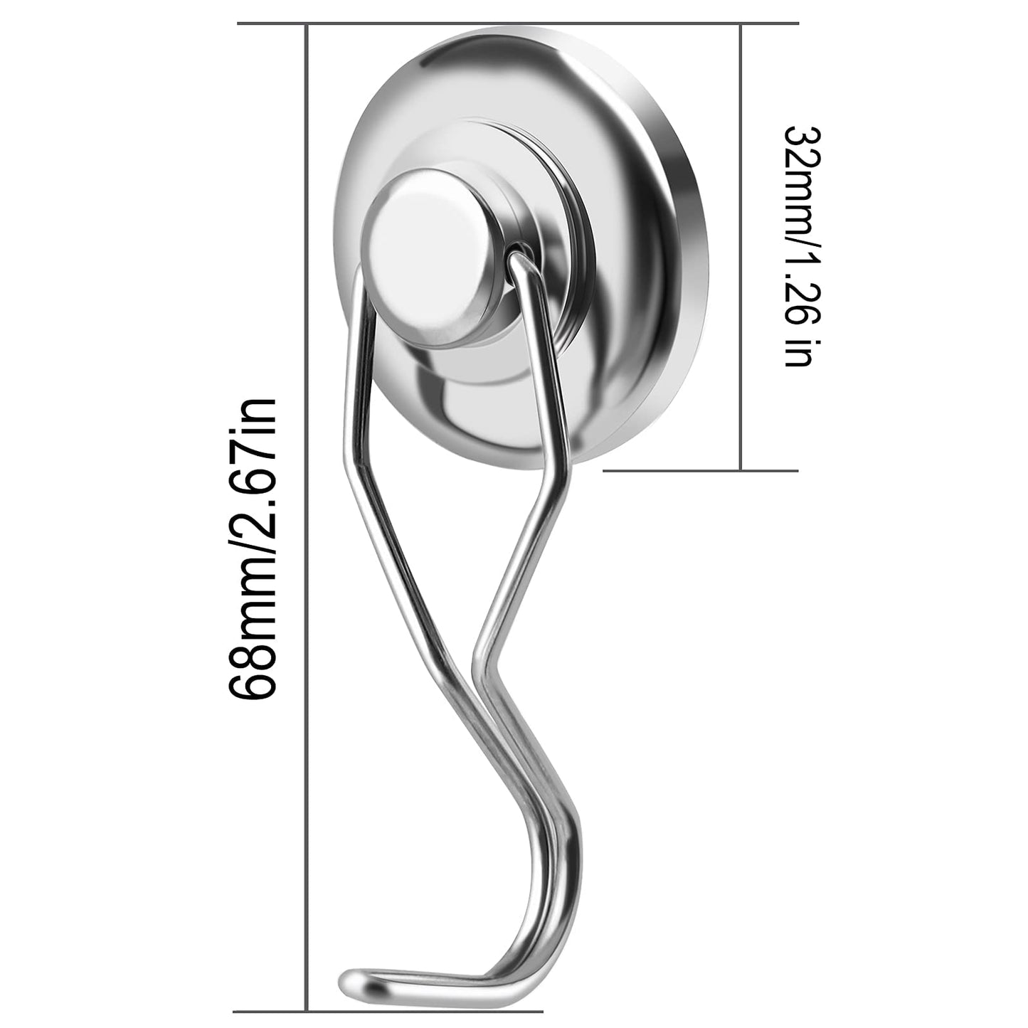 Swivel Swing Powerful Magnetic Hooks,Strong Heavy Duty Neodymium Magnet Hooks Great for Your Refrigerator and Other Magnetic Surfaces - Pack of 7 68mm(2.67in) in Length, 32mm(1.26in) in Diameter