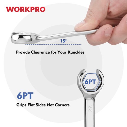WORKPRO 4-Piece Flare Nut Wrench Set, Metric Brake Line Wrenches 10, 12, 13, 14, 15, 17, 19, 22mm, Cr-V Steel, 15° Offset Head Tubing Wrench, Organizer Pouch Included