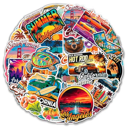 California State Travel Stickers 50 Pieces Vinyl Waterproof Decal for Laptop Water Bottle Phone Car Window Bike Motorcycle Stakeboard Scrapbook CA Sticker Gifts
