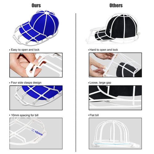 YEENOR Hat Washer Cage for Washing Machine - Baseball Cap Cleaner Rack, Ball Cap Washing, Dishwasher Safe, Perfect for Cleaning and Protecting Hats in Dishwasher (White 2 Pack)