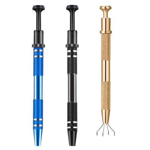 3 Pack 4 Prongs Jeweler's Pick up Tool Stainless Steel Piercing Ball Grabber 4-Claw Pick up Tool for Small Parts Pearl Grabber for IC Chip Electronic Components Nails Clamping