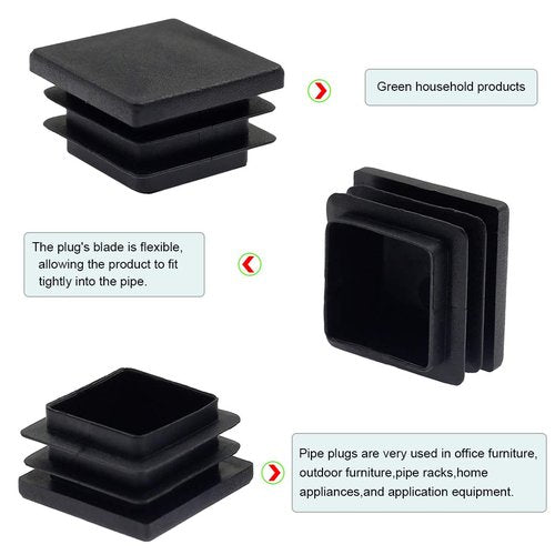Suiwotin 12Pack 19mm (3/4 Inch) Square Plastic Plugs, End Caps for Square Tubing/Black