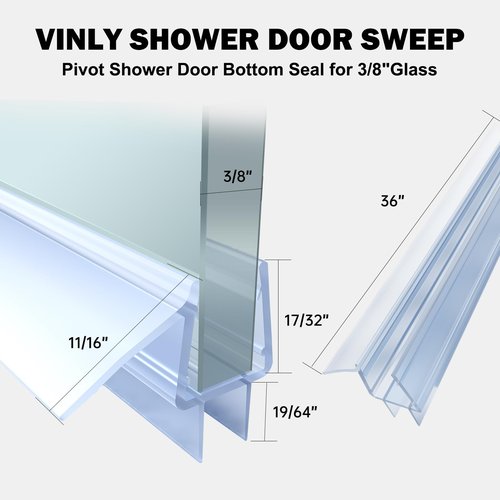 YIIPAIVUE Pivot Shower Door Bottom Seal, Frameless Glass Shower Door Sweep for 3/8" Glass, Prevents Shower Leaks and Creates a Waterproof Barrier, 36" Clear Vinyl Seal
