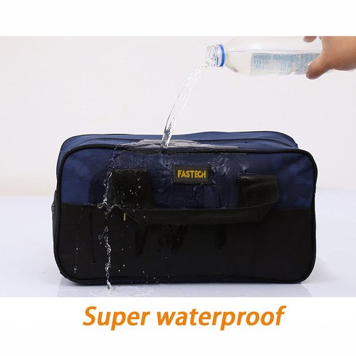 FASTECH 14 Inch Small Tool Tote Bag, Wide Mouth Tool Tote Bag, Waterproof Tool Organizer Bag, Multi-Pockets Wide Mouth Tool Tote For Man/Woman (Blue)