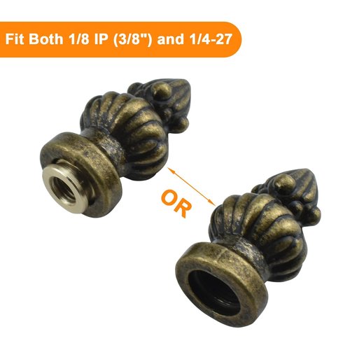 MARRTEUM Antique Brass Lamp Finial Cap Knob Retro Lamp Finial Decoration with Dual-Thread Screw for Lamp Shade, Fit Both 3/8" and 1/4-27, 1 Pack