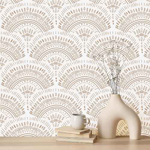Heroad Peel and Stick Wallpaper White and Orange Brown Contact Paper Geometric Removable Wall Paper for Nursery Room Bedroom Bathroom Cabinets Vinyl Roll Self-Adhesive Waterproof 16.1" x 118"