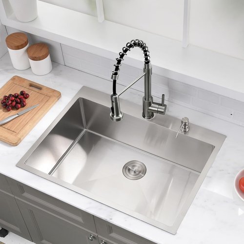 30 Inch Drop In Kitchen Sink with Faucet Combo - SZBAQTM 30"x18"x10" Stainless Steel Topmount Sinks 18 Gauge T304 Single Bowl Kitchen Sink with Pull-Out Faucet