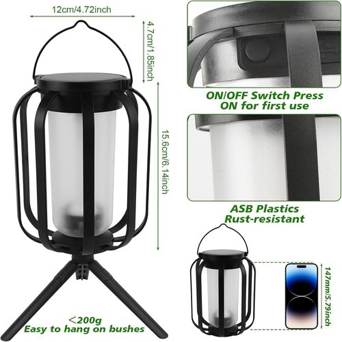 Solar Flameless Lantern, Solar Lantern Outdoor Light with Base, 4 Modes, with Tripod, Can Be Hung or Placed , Auto On/Off Sensor – Candlelight, Warm & White, for Camping, Garden Decor (1Pcs)