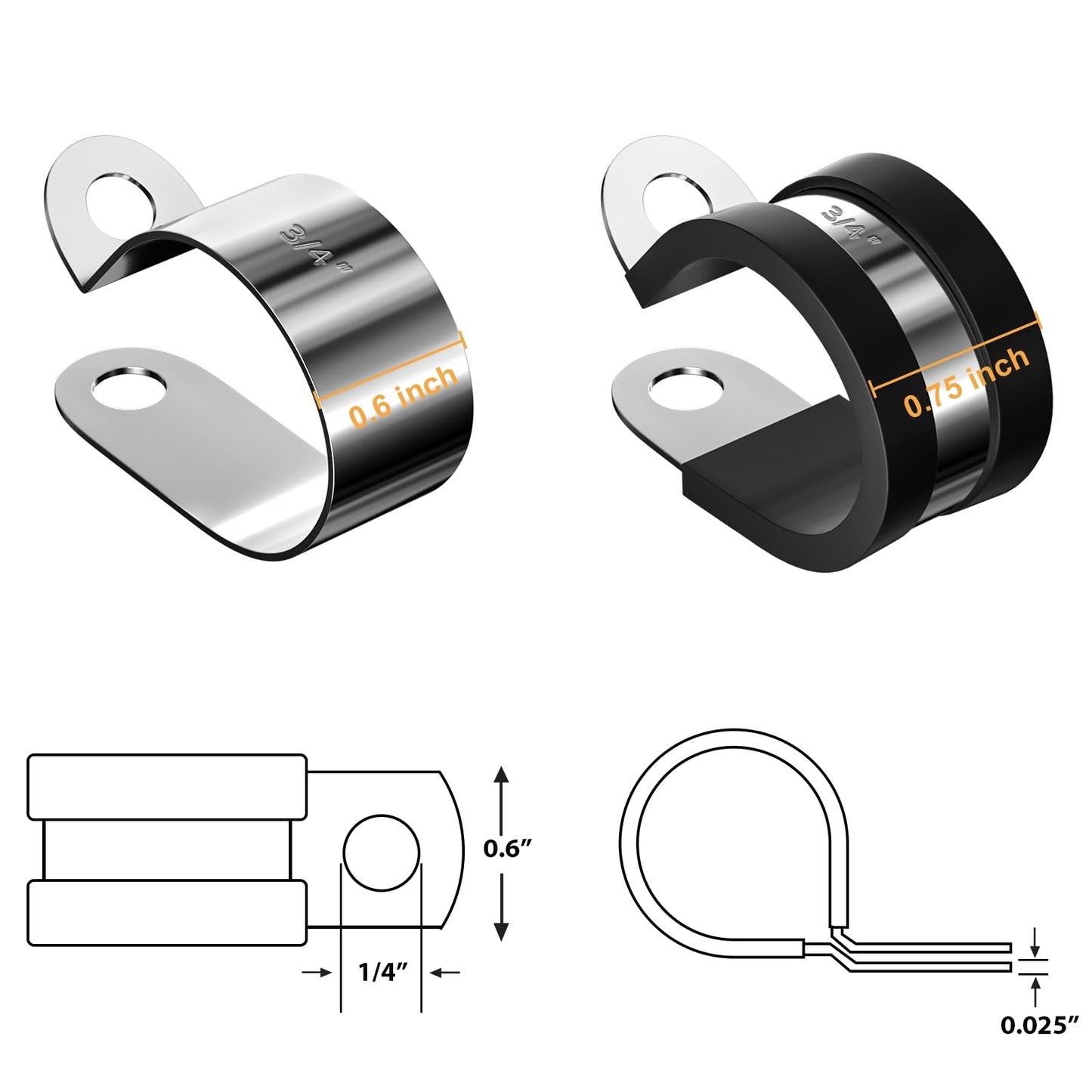 KKEETUR 80 Pcs Cable Clamps Assortment Kit, 7 Sizes 304 Stainless Steel Metal Cable Clamp, Insulated Wire Clamps Cushion Rubber Coated Pipe Hose Clamp 1/4" 5/16" 3/8" 1/2" 5/8" 3/4" 1"