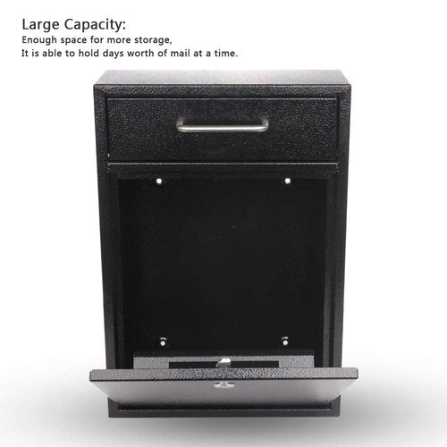 KYODOLED Steel Key Lock Mail Boxes Outdoor, Locking Wall Mount Mailbox, Security Lock Drop Box, Collection Boxes,16.2H x 11.22L x 4.72W Inches, Black X Large