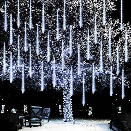 Dazzle Bright 1728 LED Christmas Light, Meteor Shower Rain Lights 11.8 Inch 48 Tubes, Waterproof Plug in Falling Rain Lights Decorations for Xmas Tree Yard Party (White)