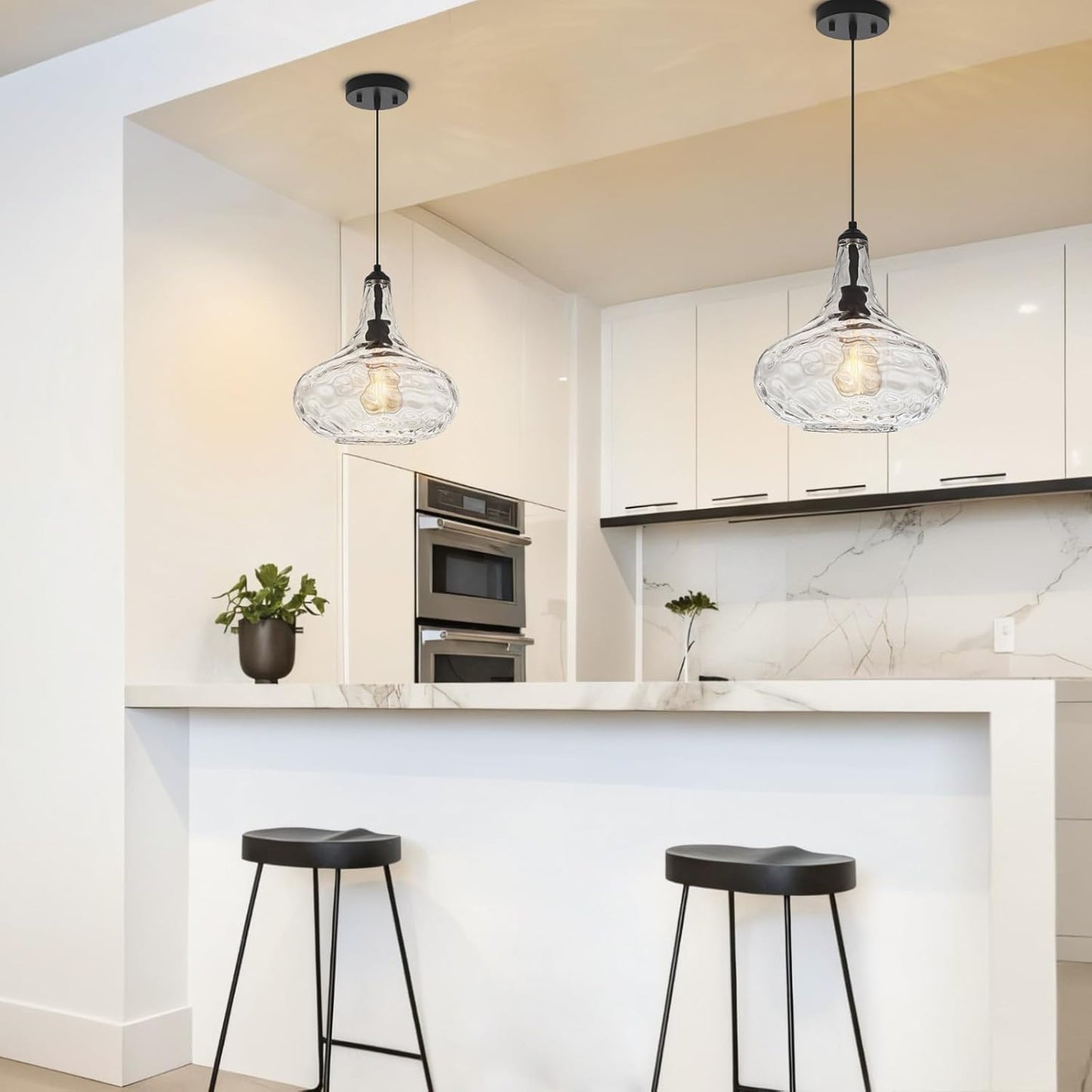 9.3" Blown Glass Pendant Lighting for Kitchen Island,Black Large Pendant Light Fixture with blown Thickened Glass,1 Light Farmhouse Hanging Light for Hallway,Bedroom, Living Room Tall 14 inch