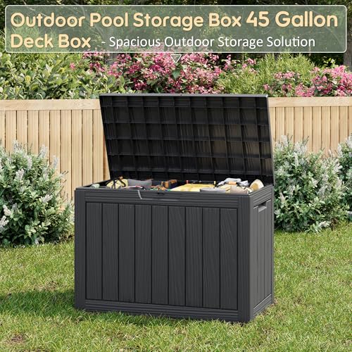KAMABOKO 45 Gallon Waterproof Outdoor Storage Box with Lock, Black