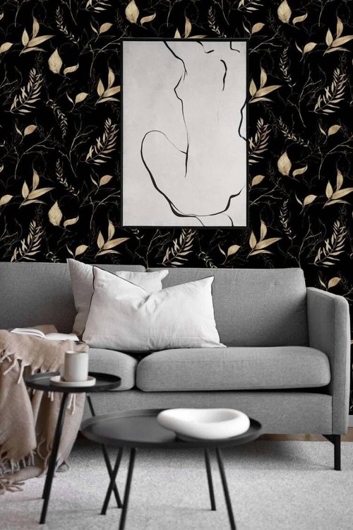 Akodm Black and Champagne Gold Leaf Wallpaper Peel and Stick Modern Botanical Contact Paper for Cabinets Drawers Bathroom Removable Self Adhesive Thick Vinyl Waterproof Luxury Wallpaper 17.7"x70.8"