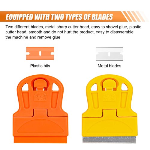 ZIMISI 2PCS Razor Blade Scraper Tool Set, Mini Car Paint Remover with 10 Plastic Blades & 10 Metal Blades, Vehicle Adhesive Cleaning Tool for Removing Labels, Stickers Taping on Window, Oven