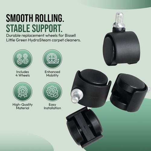 Replacement 4-Pack Castor Wheels for Bissell Little Green HydroSteam Carpet Cleaners - Fits Models # 3618, 3605, 3532