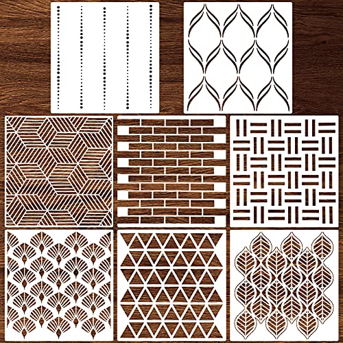 Outus 8 Pieces 12 x 12 Inch Wall Stencils for Painting on Wall Wood Floor Tile Reusable Furniture Stencils Drawing Template Geometric Modern Herringbone Pattern Stencil Home Decor(Delicate Style)
