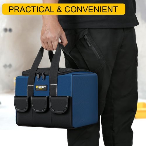 WINHUNT Small Tool Bag, Waterproof Tool Bag Organizer 1680D Tool Bags for Men Heavy Duty, with Multi-Pockets for Electricians, Blue