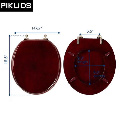 Toilet Seat, Solid Wood, Rubber Wood, High Gloss Finish, Mahogany Red, PIKLiDS (Round)