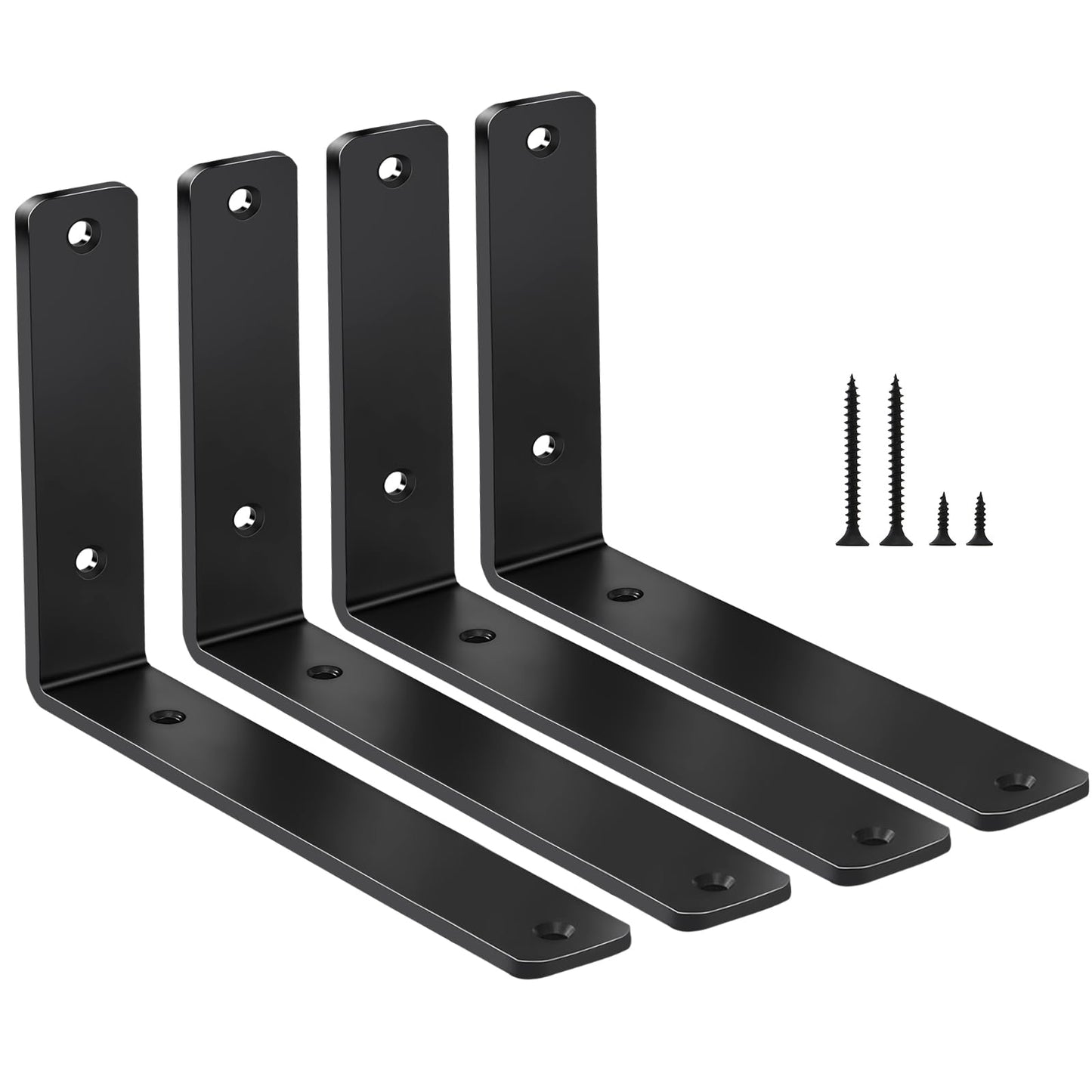 4 Pack - L 6" x H 4" x W1.5, 5mm Thick Black L Shelf Bracket, Iron Shelf Brackets, Metal Shelf Brackets, Floating Shelf, Shelf Supports with Screws