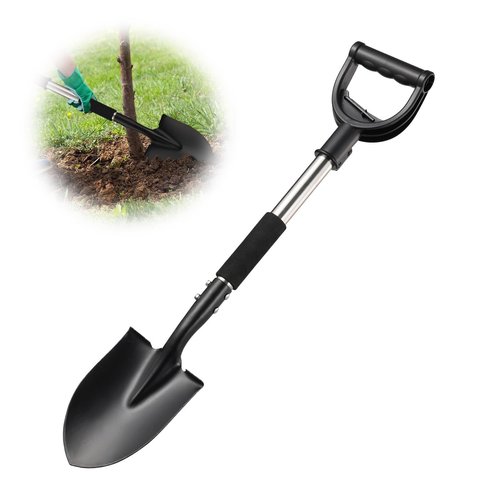 Multi-Task Small Shovel 31" - D-Handle Ergonomic Design for Raised Garden Beds, Outdoor Compact Spaces & Family Camping (Rustproof & Ultra-Light), Silver