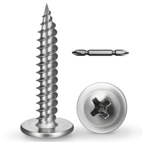 BNUOK #8 x 1 Inch Wood Screws Phillips Modified Truss Head Stainelss Steel 410 Self Tapping Metal Screws,Silver(1Ib,170Pcs)