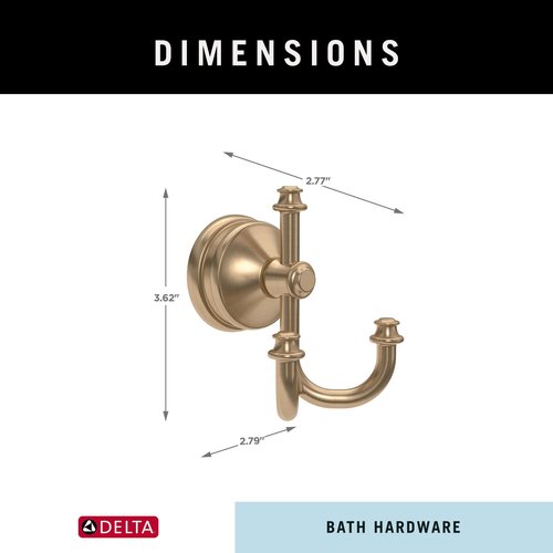 Delta Mylan (1-Pack) Towel Hooks Champagne Bronze Triple Wall Mounted for Robes 3-Prong Multi-Use Holder, Gold Bathroom Accessories MYN35-CZ
