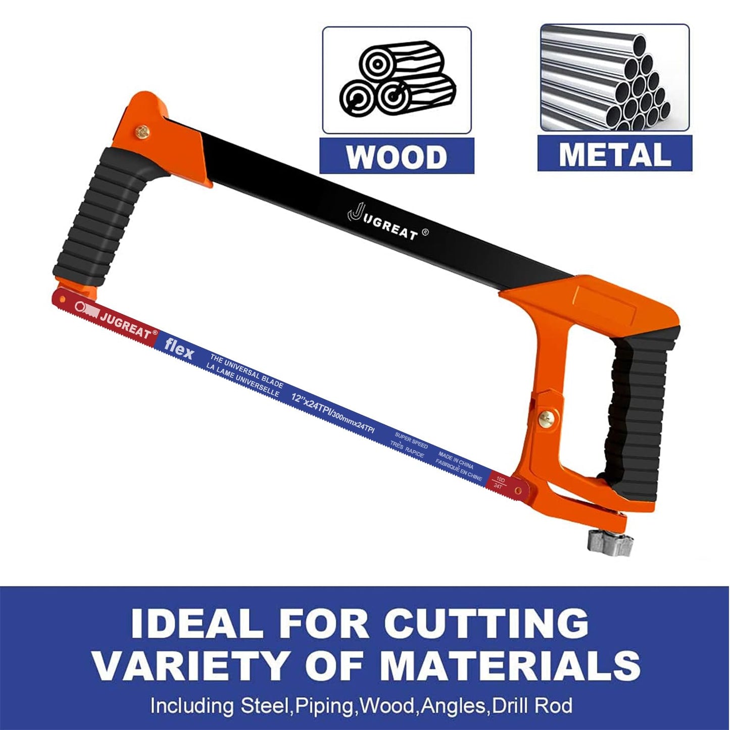 Hacksaw Replacement Blades (10 Pack) High Speed 24 TPI - 12" Length Hack Saw Blade - Carbon Strength Steel