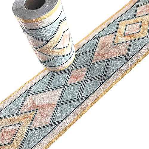 3D Self Adhesive Blue Diamond Waterproof Wallpaper Border Peel and Stick for Bathroom Kitchen Counter Top Tiles Sticker,4 Inch by 16.5 Feet