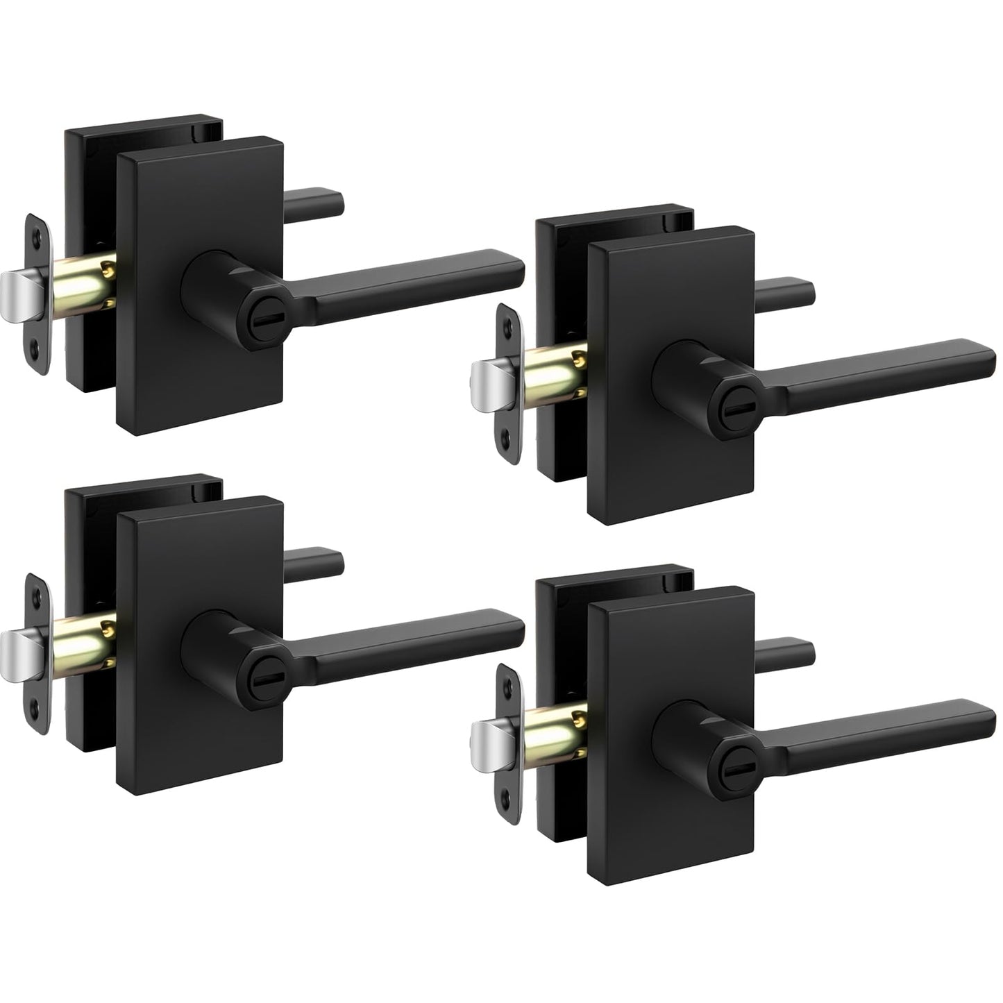 Goldenwarm Black Door Handles Interior,Matte Black Privacy Door Handle for Bedroom Bathroom, Keyless Door Lever Adjustable & Reversible,4 Pack