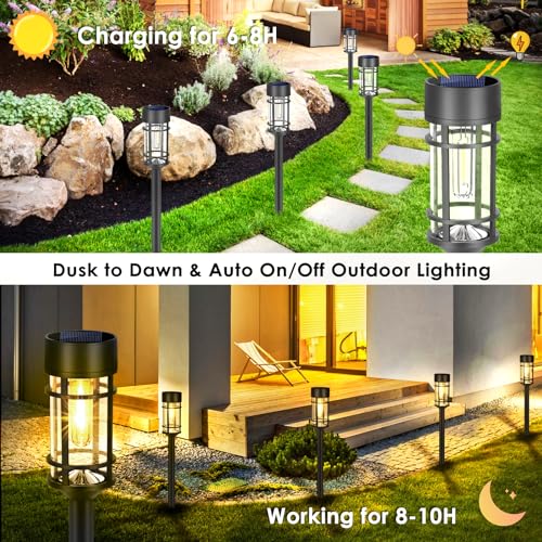 Mancra Solar Pathway Lights 8-Pack Outdoor Waterproof Garden Lighting - Black/Warm White 3000K