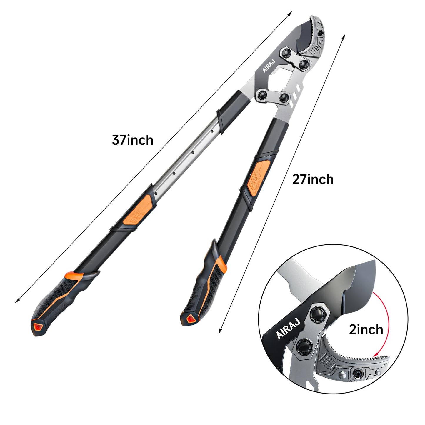 AIRAJ 27-37'' Extendable Anvil Loppers,Tree Trimmer Heavy Duty with Compound Action,Branch Cutter with 2” Cutting Capacity,Chops Thick Branches Ease,Garden Lopper for Gardening Pruning Shears